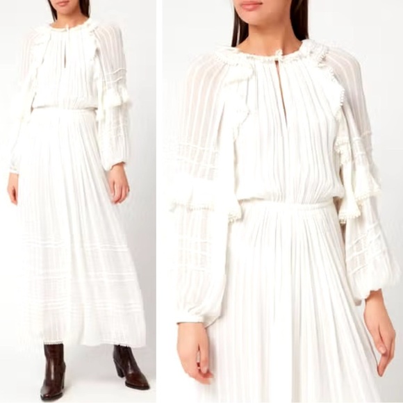 NWT Isabel Marant Etoile Justine White Tiered Ruffled Maxi Dress FR 42US 12